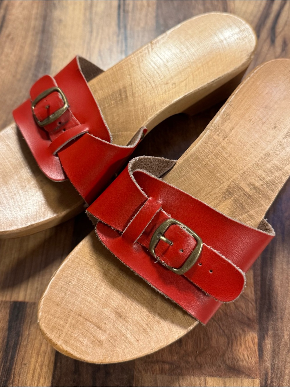 MIA Red Leather Buckle Clog Mules Sz 38